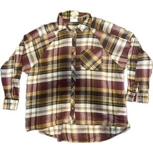 Maurices Women's Plaid Oversized Tunic Button Down Flannel Shirt Size S